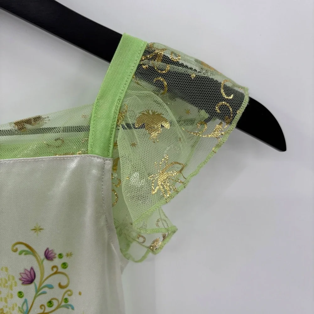 Disney Tiana Nightgown Kids Size 6 Green Yellow Princess Frog Glitter Sleepwear